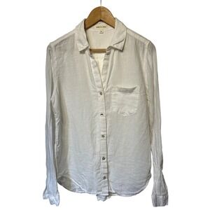 Cloth & Stone White Linen Button Down Shirt Long Sleeve Pocket Size M